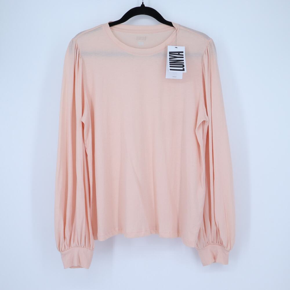 Lunya Long Sleeve Top Peach NWT Organic Pima Puff Sleeve T-Shirt Women's M